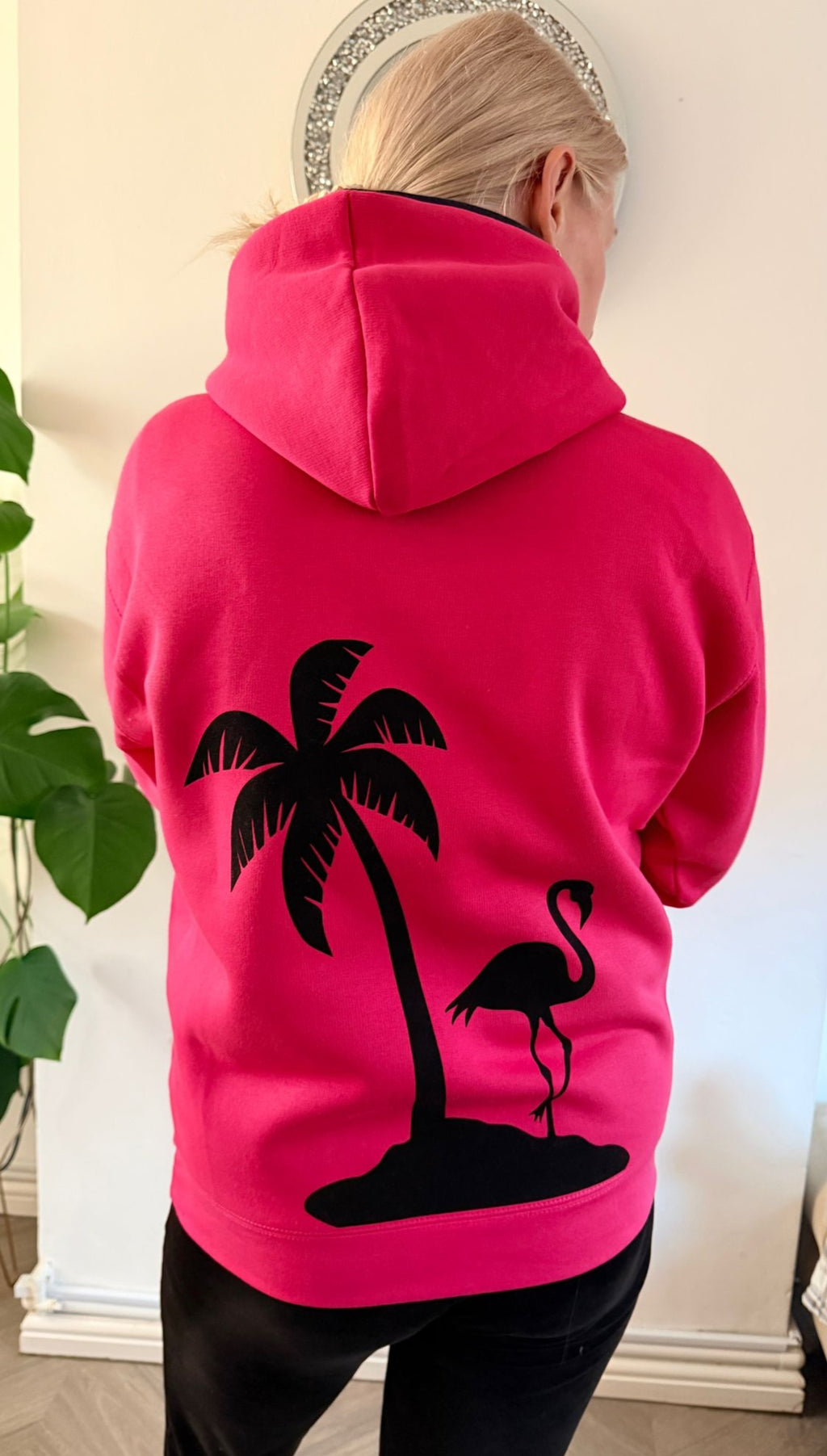 Personalised Palm Tree & Flamingo Premium Contrast Hoodie