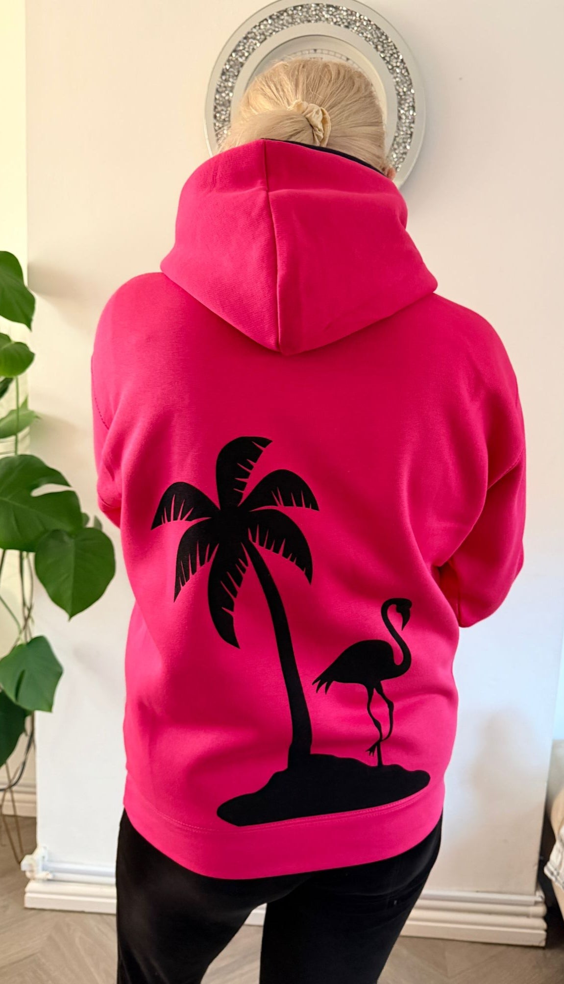 Personalised Palm Tree & Flamingo Premium Contrast Hoodie